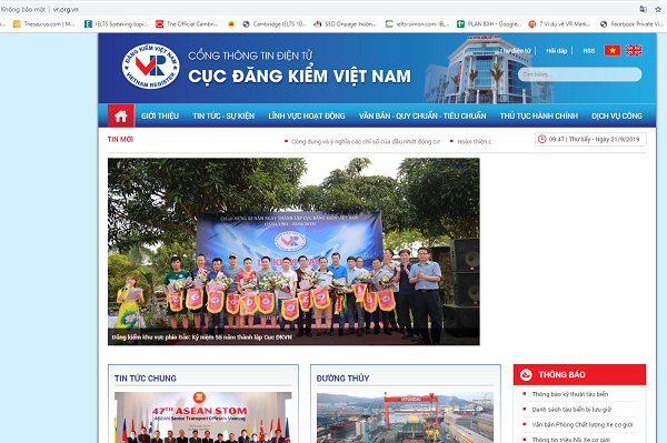 Giao diện web của Cục Đăng Kiểm Việt Nam